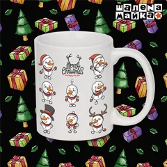 Новогодняя чашка Веселые снеговики